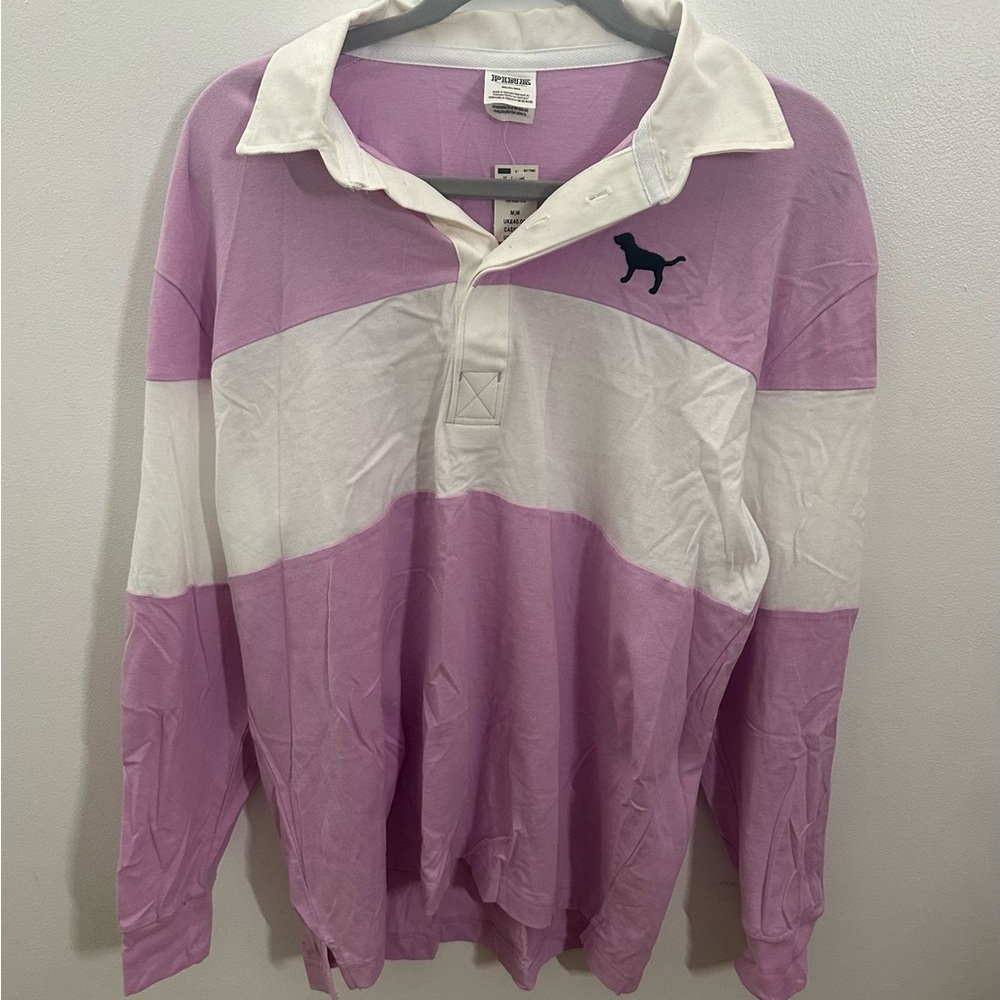 Lavender and White Long Sleeve Polo Shirt - M